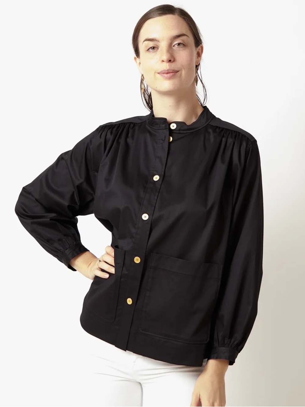 Soeur Seraphine Jacket Top in Black with Gold Buttons Sz FR 38 US L
